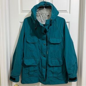 Women REI HOODED PARKA RAIN/WIND JACKET Vintage 90s Teal/Green sz Small Full Zip